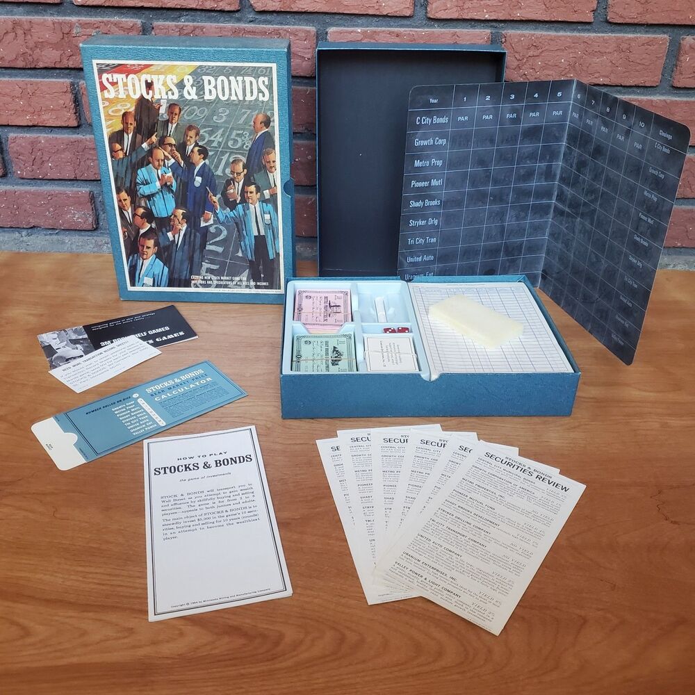 Vintage 1964 Stocks and Bonds Bookshelf Board Game 3M Complete Good Condition